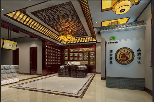 姜堰古朴典雅的中式茶叶店大堂设计效果图